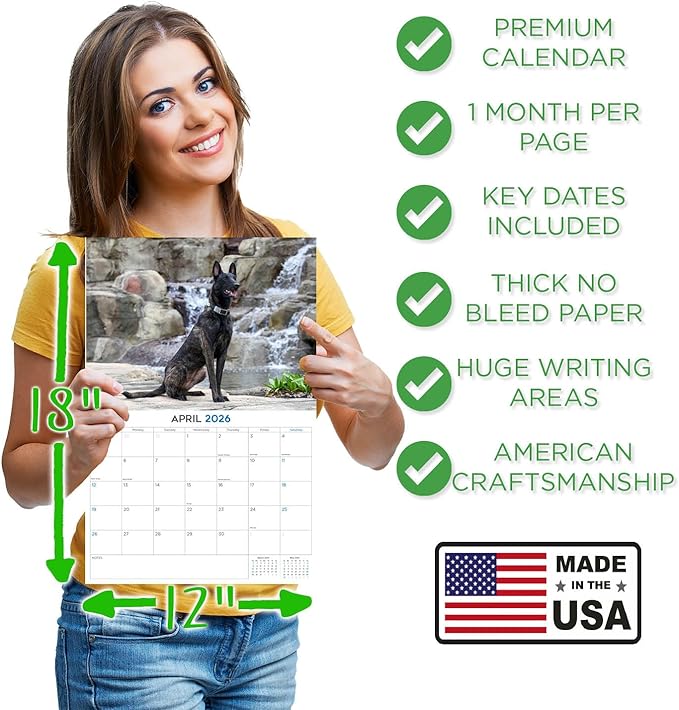 2025 2026 Belgian Shepherd Calendar - Dog Breed Monthly Wall Calendar - 12" x 18" Open - Thick No-Bleed Paper - Giftable - Academic Teacher's Planner Calendar Organizing & Planning - Made in USA