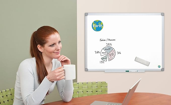 MasterVision Earth Series Magnetic Laquered Steel Dry Erase Board, 100% Recycled Frame, Snap-On Marker Tray, 24" x 36", Aluminum Frame