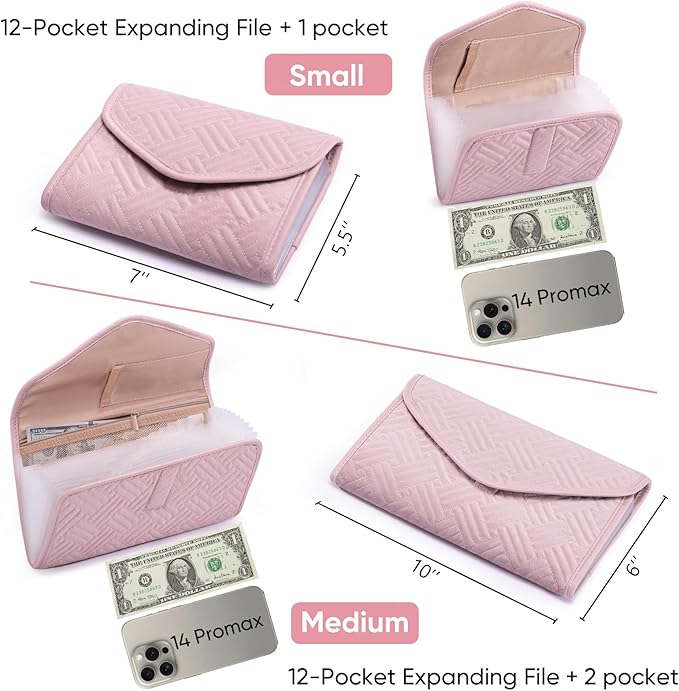 Fabric Bill Organizer with Pockets 10x6 Receipt Organizer for Business - Receipt Holder Organizer - Cash Organizer -Coupon Holder - Money Organizer for Cash- Small Accordion File Organizer