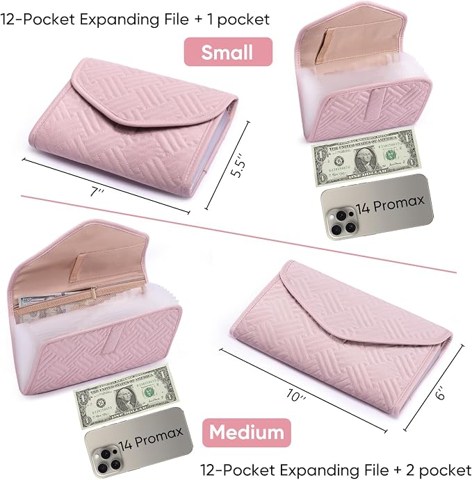 Fabric Bill Organizer with Pockets 10x6 Receipt Organizer for Business - Receipt Holder Organizer - Cash Organizer -Coupon Holder - Money Organizer for Cash- Small Accordion File Organizer