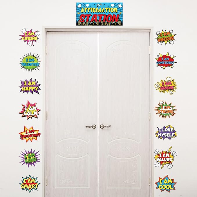 Hero Affirmation Station Bulletin Board Set Hero Positive Bulletin Board for Classroom Growth Mindset Decoration Inspirational Motivational Accent Cutouts for Home School Teacher Wall Mirror Supply
