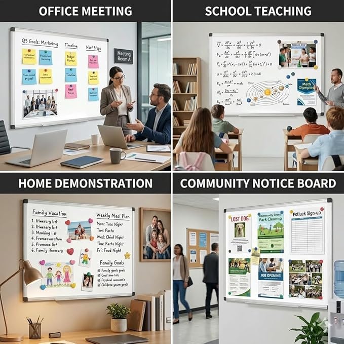 Magnetic Dry Erase Board 36 x 24 Inches - Wall Mounted Whiteboard with Aluminum Frame, Pen Tray & Accessories - Ghost-Free White Board for Home Office, School, and Organization