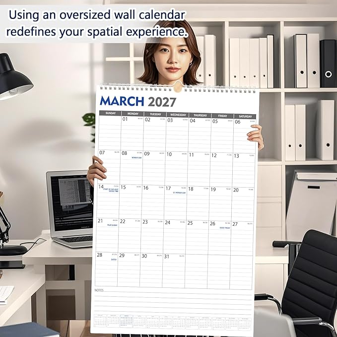 GuassLee Extra Large Wall Calendar 2026,Jumbo Vertical Wall Planner 2026-2027 from June 2026 to December 2027,19 Months with Julian Dates and Notes for Office School Home Teacher Planning,24"x 36"