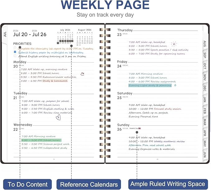 Planner 2026-2027, Weekly and Monthly Academic Planner, July 2026 - June 2027, Hardcover Calendar Agenda Book for School Year Planning, School Supplies for Teacher and Student, A5(6.3'' x 8.5'')