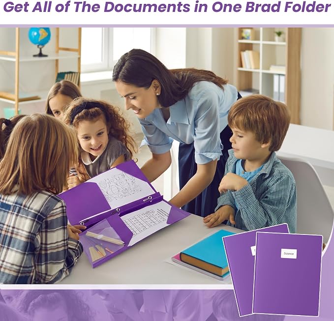 Kosiz 24 Pcs 2 Pocket Folders with Prongs, Paper Folders with 2 Pockets and 3 Prongs Fit Letter Size Paper, Back to School File Document Organizer for School Office Home Supplies (Purple)