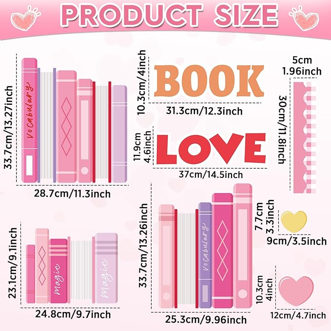 Valentine's Day Reading Bulletin Board Set Candy Heart Classroom Decorations Fall in Love with A Good Book Paper Cutouts for Valentines School Party Nursery Chalkboard Home Office Wall Door Decor