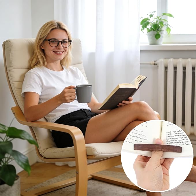 2PCS Book Holder Thumb Wooden Page Holder, Walnut Page Holders One Handed Books Smooth Bookmark Gifts Book Accessories for Reading Lovers