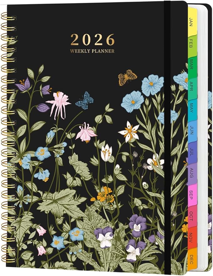 Planner 2026, Weekly & Monthly Calendar Planner, January 2026 - December 2026, Hardcover Agenda Book with Tabs, A5 (6.3" x 8.5"), Daily Organizer Notebook for Student Teacher Office School Supplies, Wild Flowers