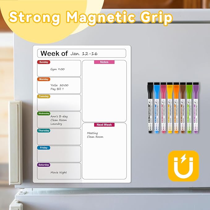 WALGLASS Dry Erase Markers, 8 Count Magnetic Whiteboard Markers with Eraser, Fine Tip For Writing on White Board, Dry Erase Calendar Board, Fridge Calendar for School Office Home - 8 Colors