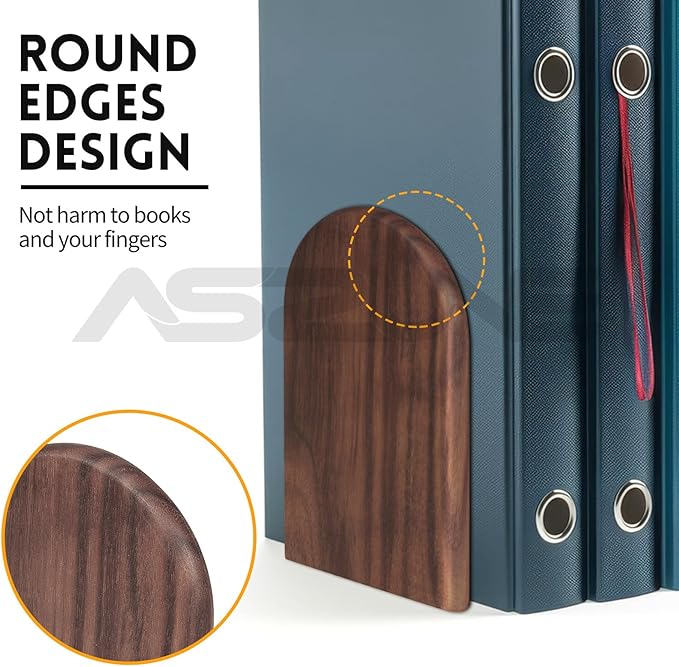 6Pairs Book Ends Bulk Hold Heavy Books Wood Bookends for Heavy Books Heavy Duty Walnut Book Ends for Men Wood Bookends for Office Desk Non-Skid