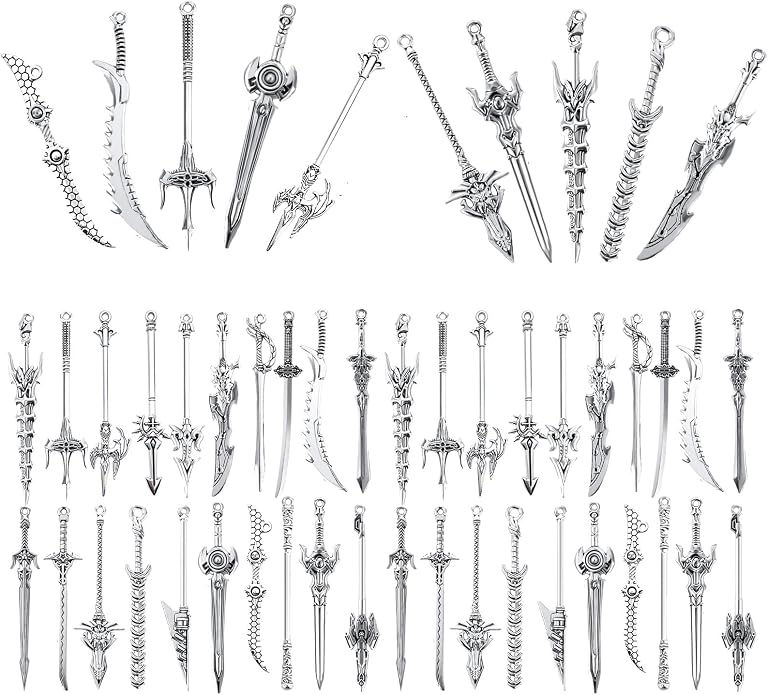 Dimeho 40 Pcs Antique Swords Bookmark Metal Vintage Knife Charms Silver Keychain Sword Pendants Mini Ancient Knife Accessory Gift for Book Lovers DIY Necklace Bracelet Crafting