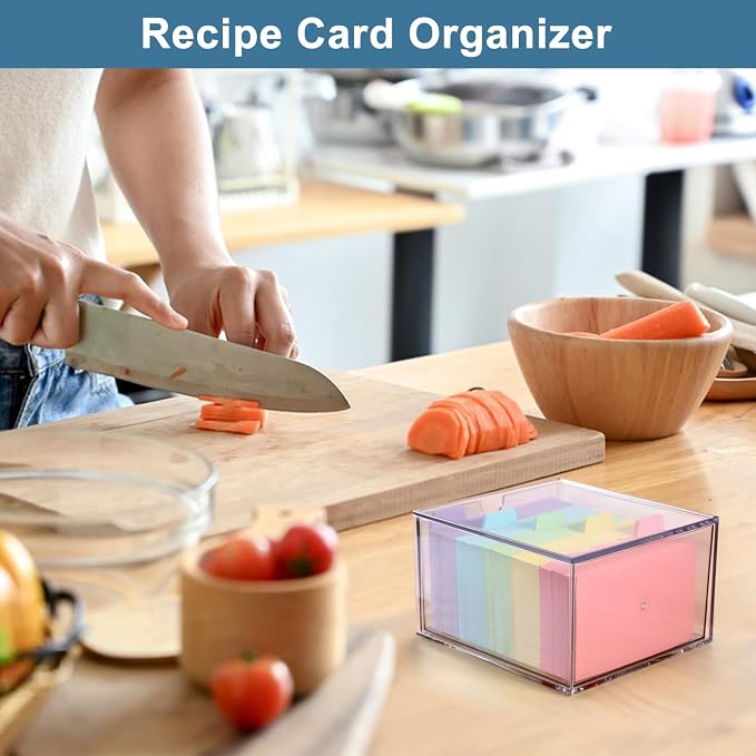 BTSKY Clear 3 x 5 Inch Index Card Storage Drawer Plastic Index Card Box for Office Desk Notecard Box Recipe Flashcards Holder, Recipe Notecard Storage Box Photo Holder Organizer, 2 Pack