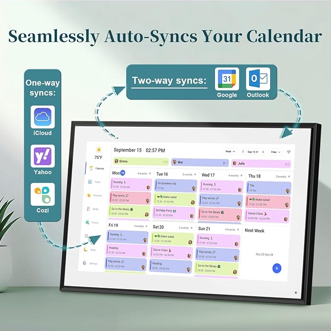 BQQJDD 21.5 Inch Digital Calendar Wall Touchscreen, Smart Chore Chart+Monthly and Weekly Planner, 1920 * 1080 Pixels Electronic Calendar, Gifts for Women Men, Gifts for Mom