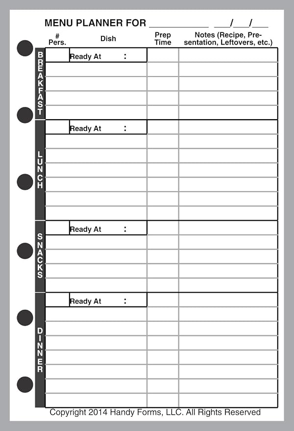 Pocket Size Menu Planner and Shopping List, Sized and Punched for Pocket Notebook (3.25" x 4.75")