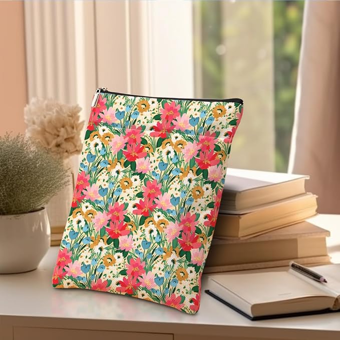 jeilink Book Sleeve Book Protector Book Pouch Book Lovers Gifts Bookish Gifts Book Cover with Zipper for Hardcover Paperback Washable Floral Printed Gift Bag for Women Bride Nurse Birthday, BookCover