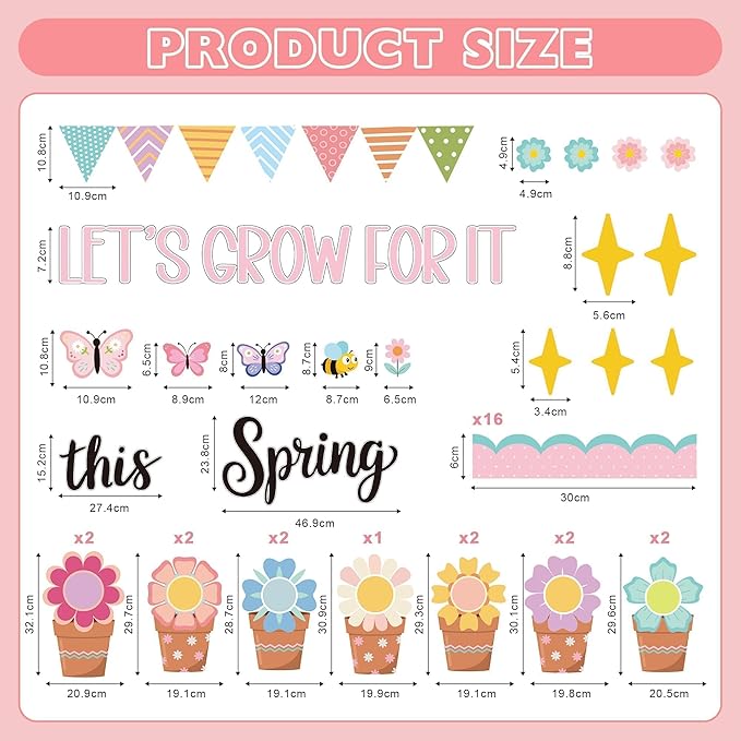Spring Floral Bulletin Board Set Lets Grow Bulletin Board Spring Inspirational Flower Classroom Decor Spring Flower DIY Paper Cutout Positive Floral Decor for Office Door Wall Home Teacher
