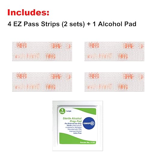 CANOPUS EZ Pass Mounting Kit – Dual Lock Reclosable Fastener Strips with Adhesive Backing (2 Sets, 4 Pieces) + 1 Cleaning Prep Pad – Tag Holder Tape for Toll Transponders