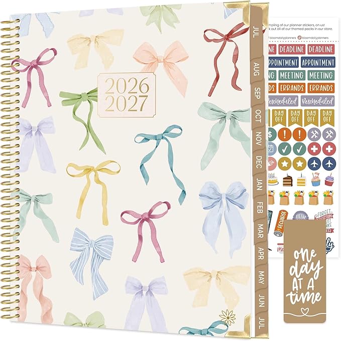 bloom daily planners HARDCOVER Planner 2026-2027 (8.5" x 11") Academic Year (July 2026 - July 2027) - 13 Months Task Goal Planner for Women - Monthly & Weekly Agenda Book - Bows