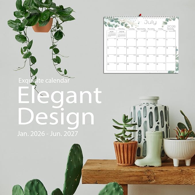 Ymumuda Wall Calendar 2026-2027,11"×14", 18 Months from JAN. 2026 to JUN. 2027, Hanging Calendar Spiral Binding, Unique Monthly Calendar for Easy Planning，Perfect for School Office Work Schedule