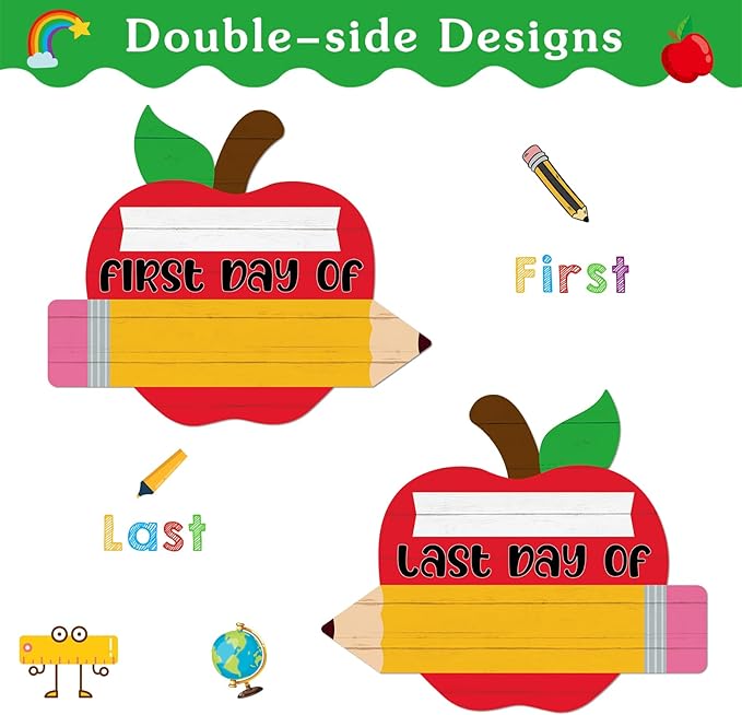 WaaHome First and Last Day of School Chalkboard Sign - My 1st Day of Preschool Kindergarten Sign Back to School Signs Photo Prop Supplies for Kids Girls Boys, Double Sided