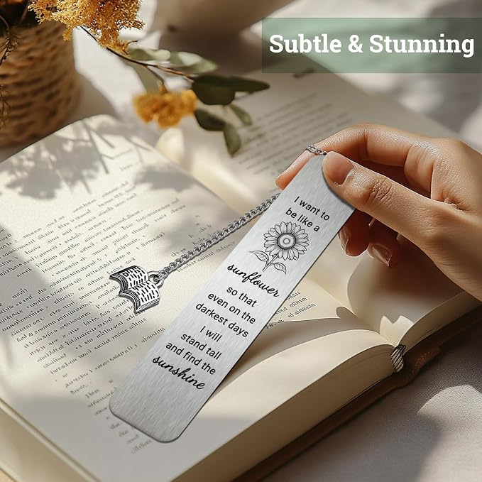 Sunflower Bookmark Gifts for Women, Inspirational Metal Book Marks, Cute Floral Bookmarks for Reading, Sunflower Sunshine Teacher Appreciation Birthday Gifts