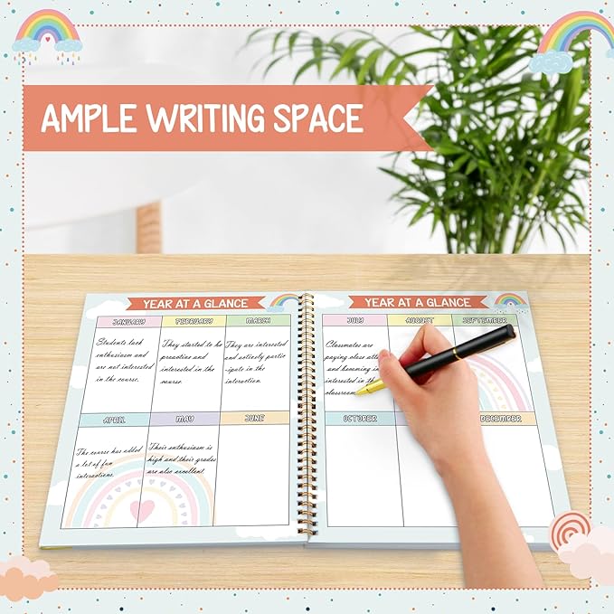 Teacher Record Book Spiral Bound Teacher Grade Book with Metal Corner Protector, 100gsm Thick Paper, Waterproof Thick Cover, Favors Gift Gradebook for Teachers Double-Sided Color Printing 8.3''x11.4''