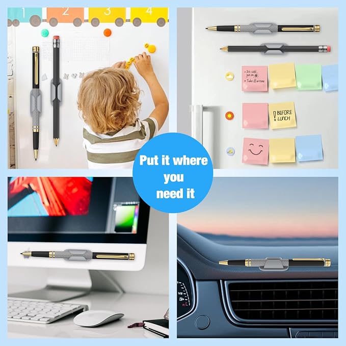 Adhesive Pencil Holders for Desk Silicone Pen Holder Organizer for Desk Accessories,Teacher Supplies for Classroom, Office, School Accessories,Notebook, WallS or Clipboards（10PCS,Grey）