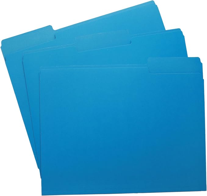 Blue File Folders, 1/3-Cut Tabs, Letter Size, 12-Pack – Durable Office Filing Folders for Documents, Papers, and Organization