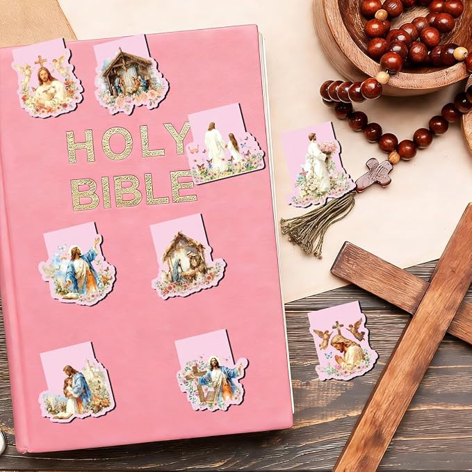 9 Pcs Magnetic Christian Bookmarks, Religious Bible Verse Jesus Bookmarks for Women, Flower Cross Magnet Book Markers for School Students Office Worker Church Reading Bible Study Supplies