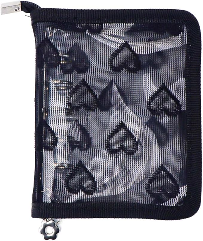 Mogoostry A8 Zippered Binder Cover Clear PVC Zipper Binder Folder Lace Decor 5-Ring Loose-Leaf Notebook Planner Organizer (Black)