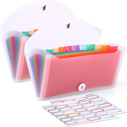 2Pcs Receipt Coupon Organizer, 13 Pockets Small Accordion File Organizer with Labels for Receipt Cards, Bill Business, Coupons Storage, 10.2X 5.1 Inches (Transparent)