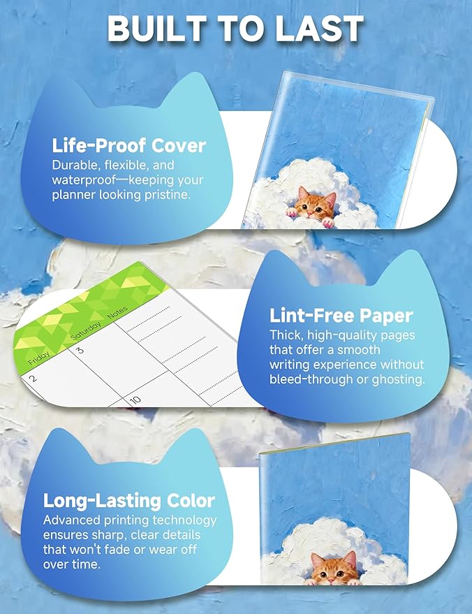 Pocket Calendar 2026-2028 Animal Series, Monthly Planner Jan 2026 to Jul 2028 (3.7" x 6.7") Perfect Purse Calendar, Pocket Agenda with Protective Plastic Sleeve- Cloud Cat