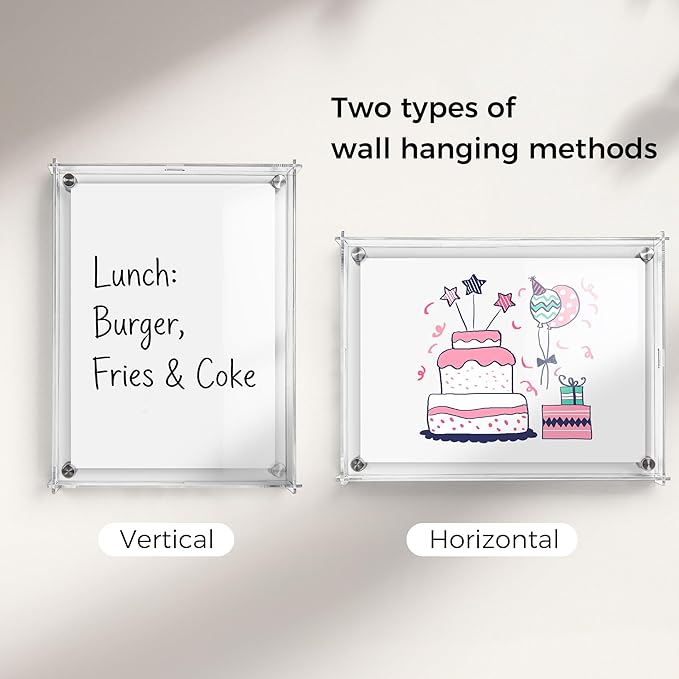 TOWON Acrylic Wall Whiteboard 9x12 Inch, White Dry Erase Writing Surface with Slide-Lock Interlocking Frame, Modern Memo Display for Postcards, Photos & to-Do Lists with 4 Dual Tip Markers & Eraser