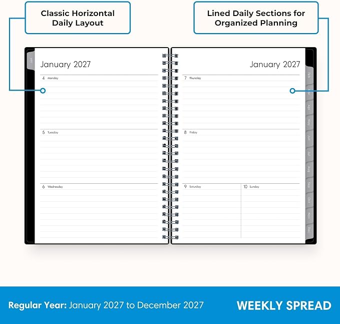 Blue Sky 2027 Weekly and Monthly Planner Calendar Notes, Includes January 2027 - December 2027, 5.875" x 8.625", Flexible Cover, Wirebound, 30 Extra Notes Sheets, Laminated Tabs, Enterprise