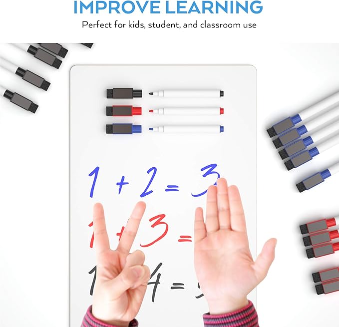 Nicpro 6 Pack Dry Erase Lap Board Kid Double Sided Small Whiteboard 9 x 12 inches with 18 Pens and 6 Erasers Learning Mini White Board Portable Bulk School Supplies for Student and Classroom Use