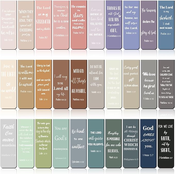 Chinco 30 Pcs Magnetic Christian Bookmarks - Bible Verse Inspirational Scripture Page Clips, Religious Prayer Bookmarks for Women, Kids, Teachers, Church Supplies & School Gifts(Morandi)