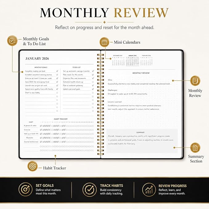 Monthly Planner 2026-2027, Jan 2026 - Dec 2027, 2 Year Calendar Planner, 7.5" x 10" Spiral Bound Monthly Agenda with Goals, To Do List, Habit Tracker & Notes Pages for School Office Home