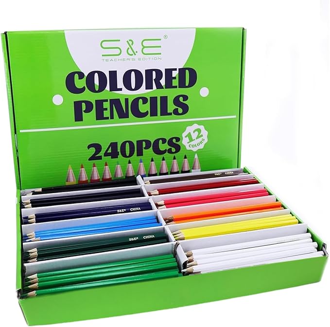 S & E TEACHER'S EDITION Colored Pencils Bulk 12 Assorted Colors Coloring Pencils Set Drawing for Sketch, Woodcase Lead Pencils Arts 240 Count
