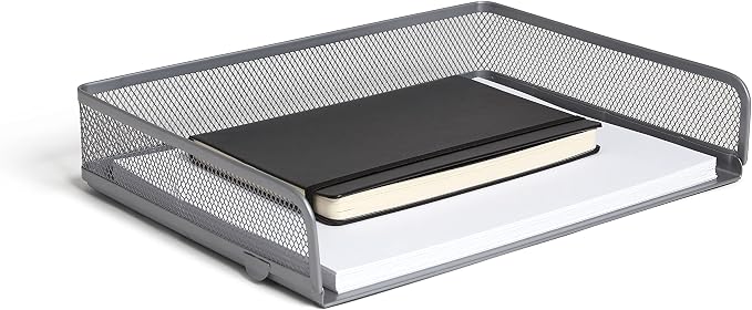 TRU RED Side‑Load Stackable Metal Letter Tray, Silver – Desktop Paper Organizer for Office Files & Documents