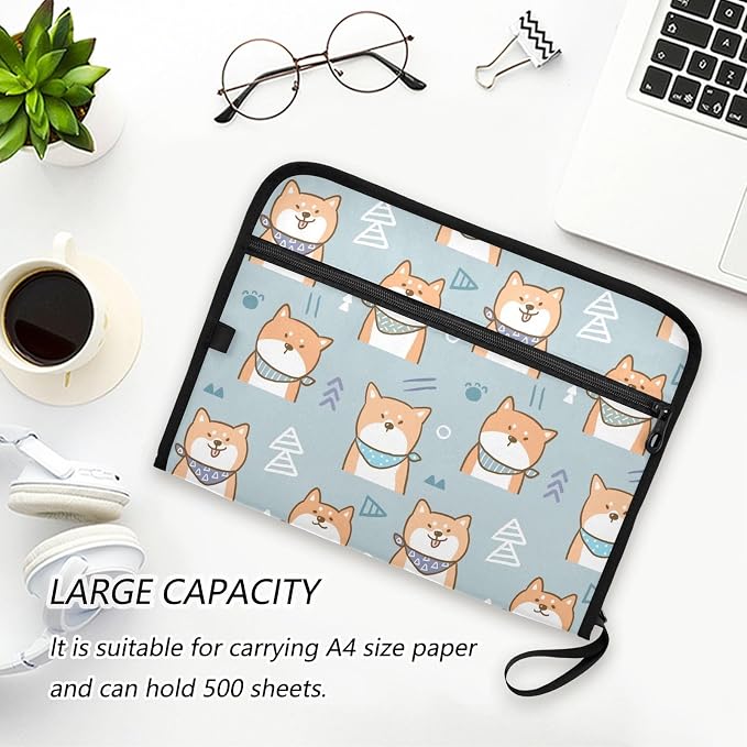 Cartoon Shiba Inu Dog 13 Pockets Expanding File Folder with Sticky Labels Accordion File Folder Document Organizer Letter Size A4 Papers Expandable File Keeper