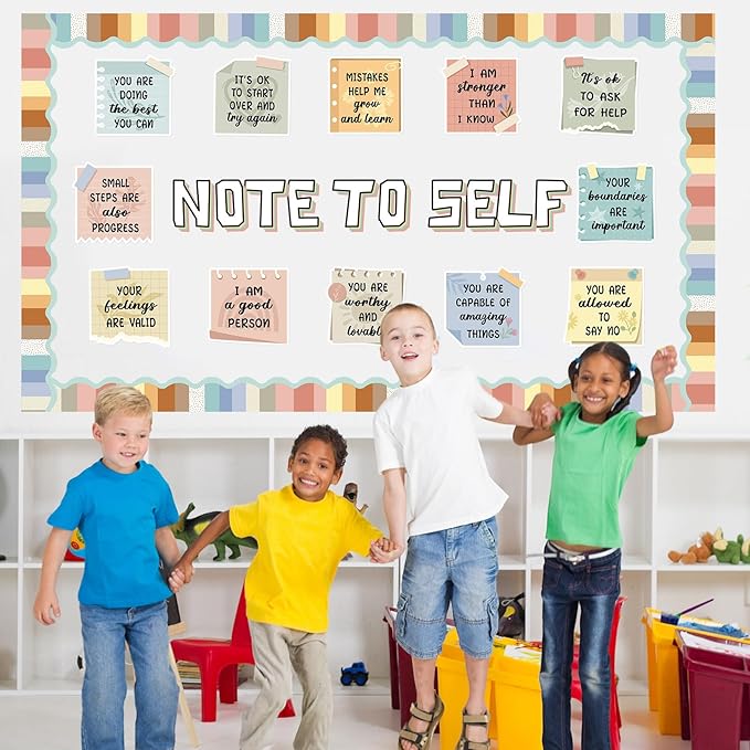 Epakh Mental Health Bulletin Board for Classroom Note to Self Bulletin Board Decor Inspirational Positive Affirmations Accents Cutouts for Therapy Offices Classroom Wall Decorations
