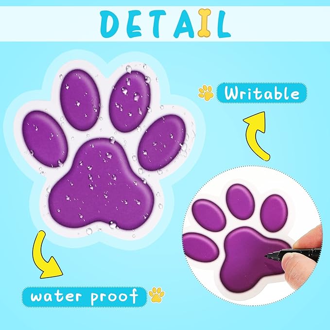 72 Pcs Paw Print Cutouts Dog Bone Colorful Paw Prints Cutouts Bone Mini Accents Claw Print Party Supplies for Educational Learning Activities Black Board Office Dog Theme Party Decor, 8 Colors