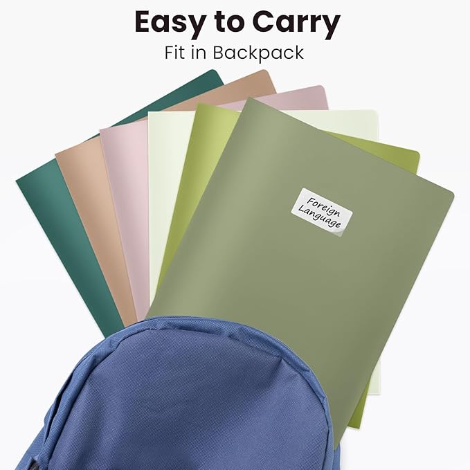 Sooez 6Pack Folders with Pockets, Pocket Folders with Extra Labels, Plastic Folders with Pockets, 2 Pocket Folders Bulk, Heavy Duty File Folders, School Folders Business Folder Office Filing Supplies