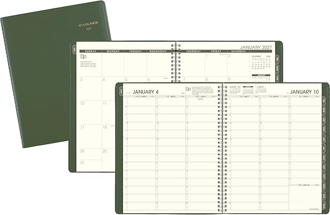 AT-A-GLANCE 2027 Appointment Book Planner, Weekly & Monthly, 8.25" x 11", Quarter-Hourly, Recycled, Green (70950G6027)