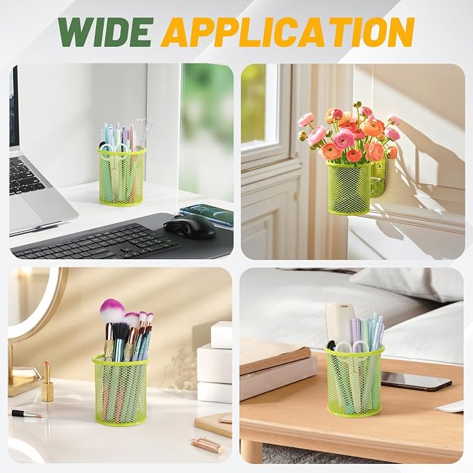 Segarty Pen Holder, 6 Pack Round Light Green Pen Cup Holder, Wire Mesh Marker Pencil Containers Set for Desk, Desktop Accessories Organizer Office Supplies, School, Home, Makeup Brush