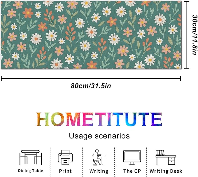 HOMETITUTE Large Mouse Pad 31.5 x 11.8 Inch Daisy Floral Desk Mat Extended Keyboard Pad Non Slip Computer Mouse Pads Waterproof Desk Pad for Office Accessories Gaming Home Workspace Decor