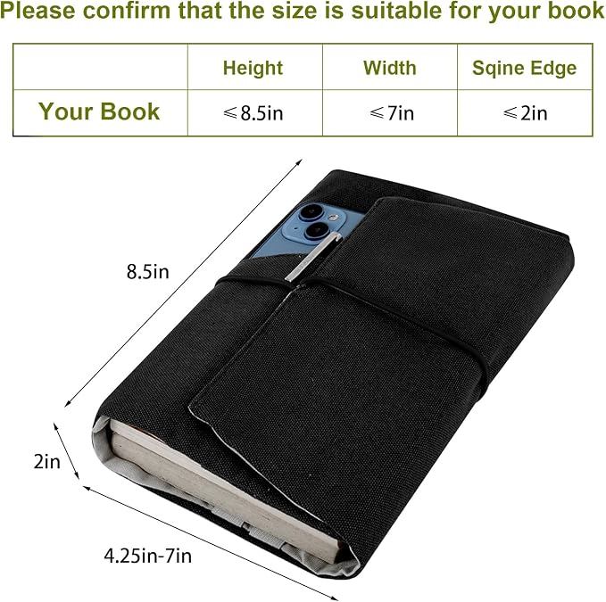 Book Covers for Paperbacks,Reusable Book Protector for Soft (Black, 8.5 Inch x 2 Inch)