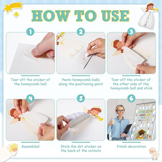 Zhanmai Christmas 3D Bulletin Board Set Paper Cutouts with String Lights Holiday Wall Bulletin Board Decorations for Home Office Holiday Party Supplies(Nativity)