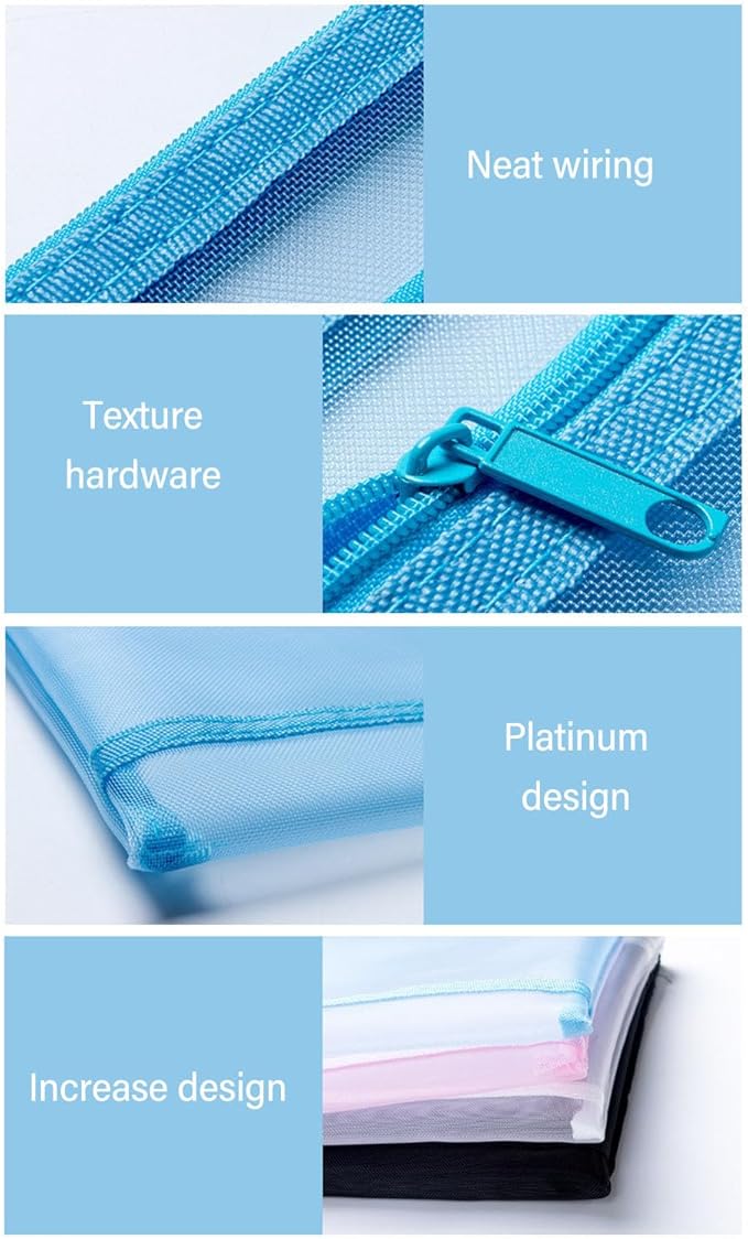10PCS Nylon Mesh Zipper Pouch Bags, Double Layer A4 Document Organizer Puzzle Storage Bag with Handle for Board Games Home School Office Supplies (Blue)