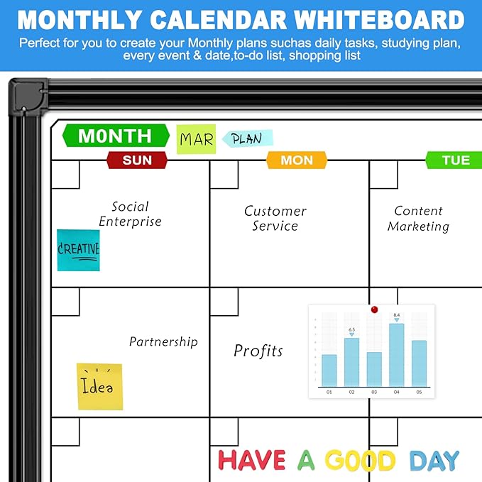 4 Month Dry Erase Calendar for Wall 36" x 24", Magnetic Calendar Whiteboard with Black Aluminum Frame, Magnetic White Board Calendars for Office Home and School